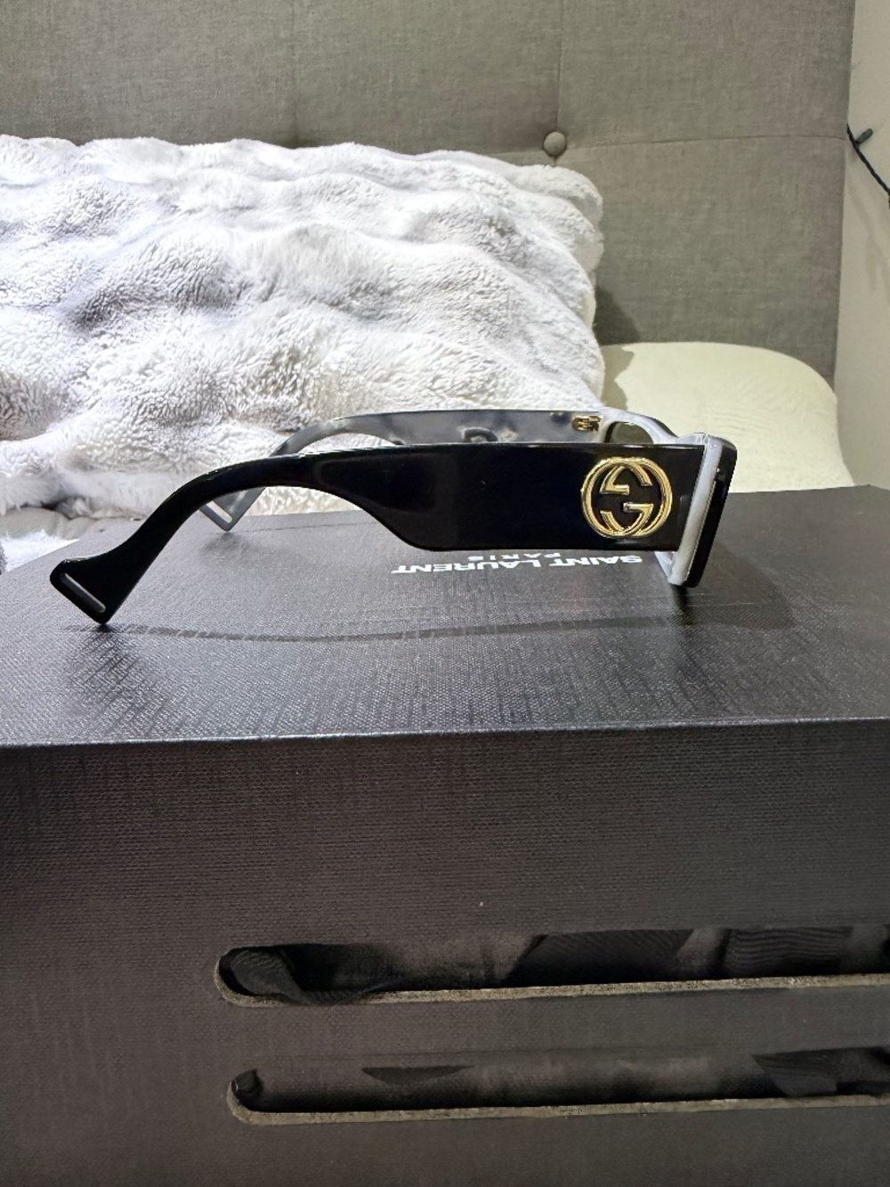 Gucci Black Acetate Rectangular Sunglasses